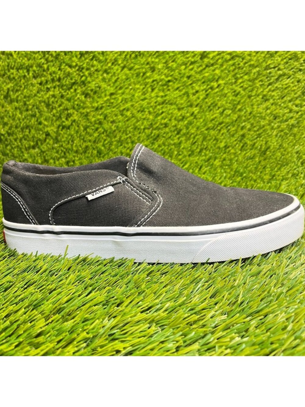 Vans Asher Womens Size 7.5 Black White Gum Athletic Skateboarding Shoes Sneakers